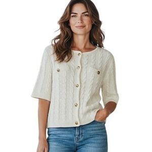 Design‎ History NEW Evereve Delaney Ladylike Cardigan Cable Knit Button Front S